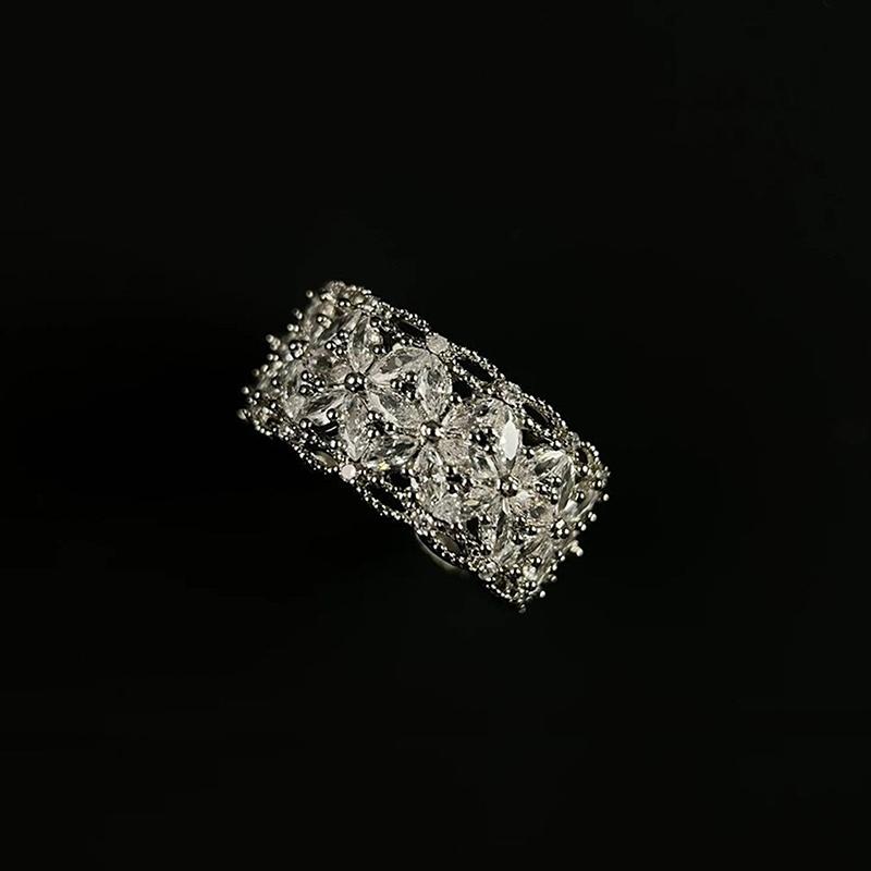 

Vintage Sparkling Zircon Flower Open Ring For Women Girls Trendy Party Jewelry Gift OneSize