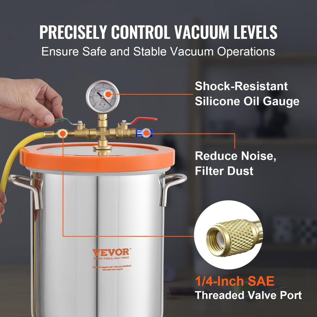 Vacuum Chamber Tempered Glass Lid Vacuum 11.4 L Degassing Chamber Silicone