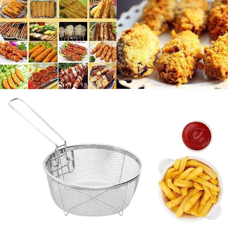 Pommes Frites Korb Edelstahl Frittierkörbe mit Griff Fritteusen Sieb Blanchierkorb Fritteusen Abschäumer
