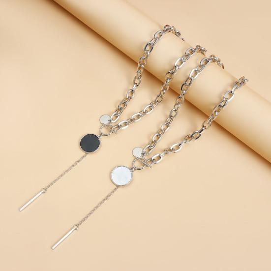 Choker Punk Geométrico Brincos Pendentes com Gancho de Fecho Alavanca Choker em Y com Pingente de Disco Corrente Grossa para Uso Diário Festas de Rua