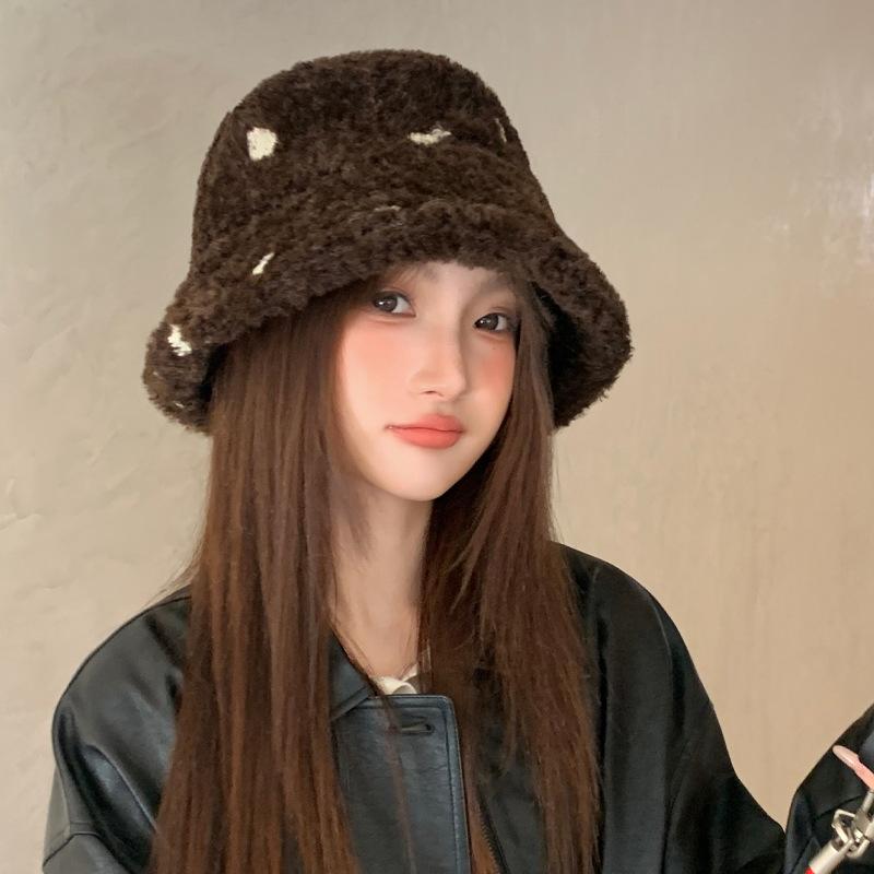 Fashion Versatile Hat Women's Autumn and Winter Thickened Warm Imitation Lamb Wool Bucket Hat Fresh and Sweet Casual Basin Hat