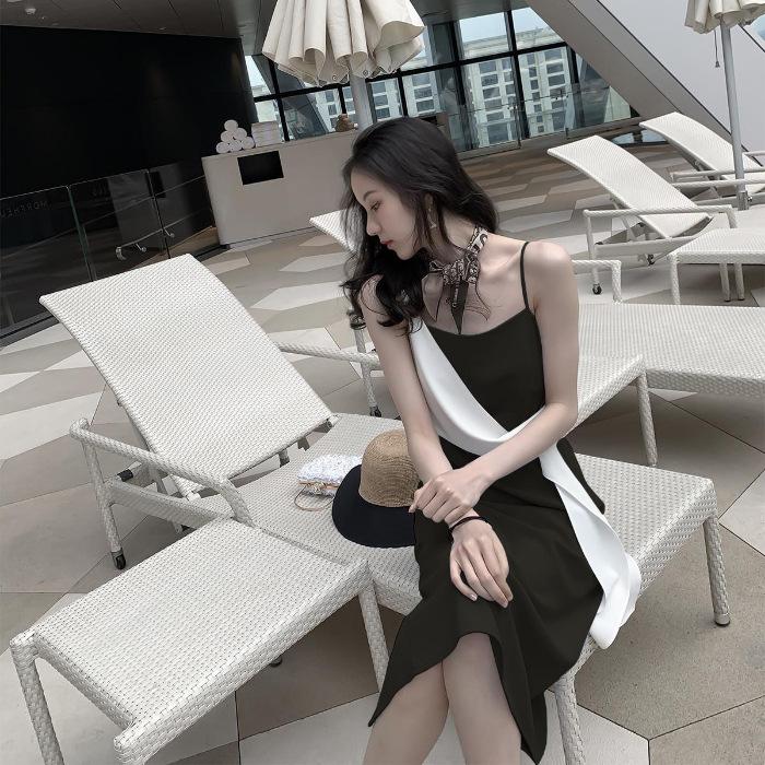 

Skinny temperament dress spring and summer new suspender skirt women s long dress belly cover slim skirt 3XL чорний