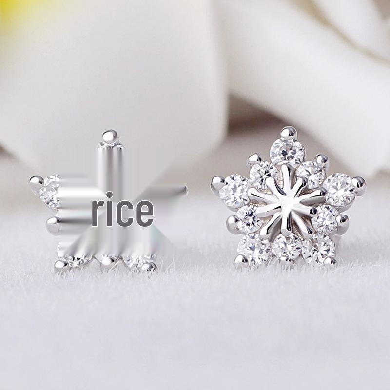 Five-Pointed Star Snowflake Silver-Plated Stud Earrings with Full Diamonds - Women's Christmas Jewelry
