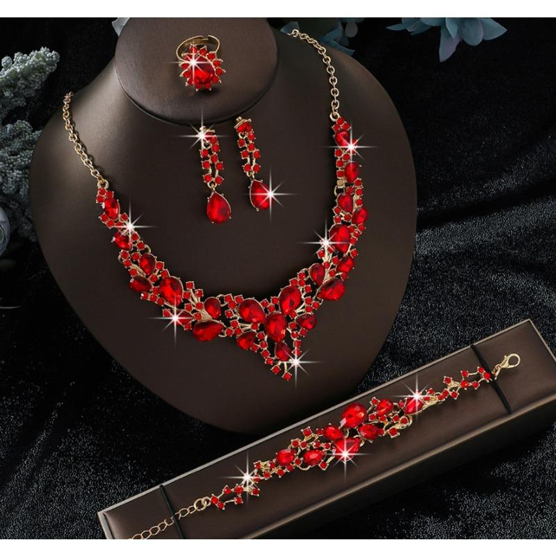 Legierung Strass Hochzeitskette Ohrringe Braut Hochzeitszubehör Bankett Damenschmuck