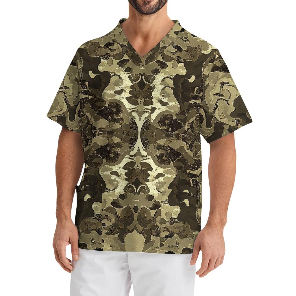 Men's Casual Short-Sleeved V-Neck Printed Front Pocket Top