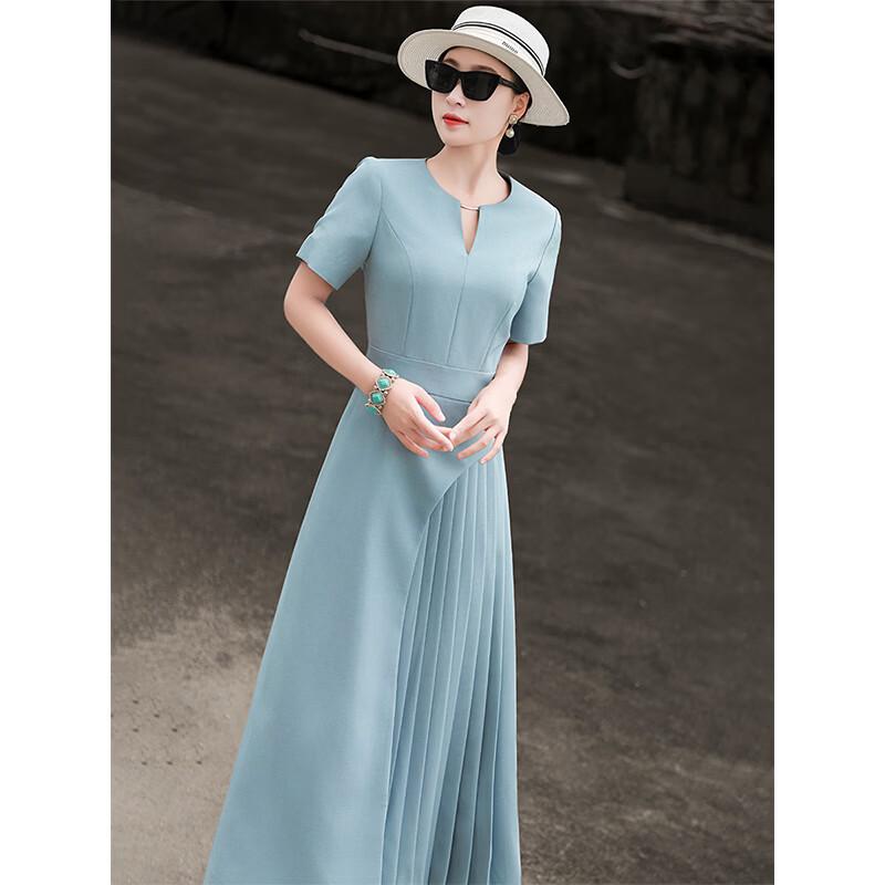 Women s V-Neck Pleated A-Line Midi Dress S