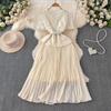 Summer Women Elegant Lace Chiffon Patchwork Party Dresses with Belt