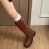 Fashion Winter Thick Heel Woman Knee High Boot Fashion Side Zippers Shoes Vintage Belt Buckle Ladies Knight Long Booties