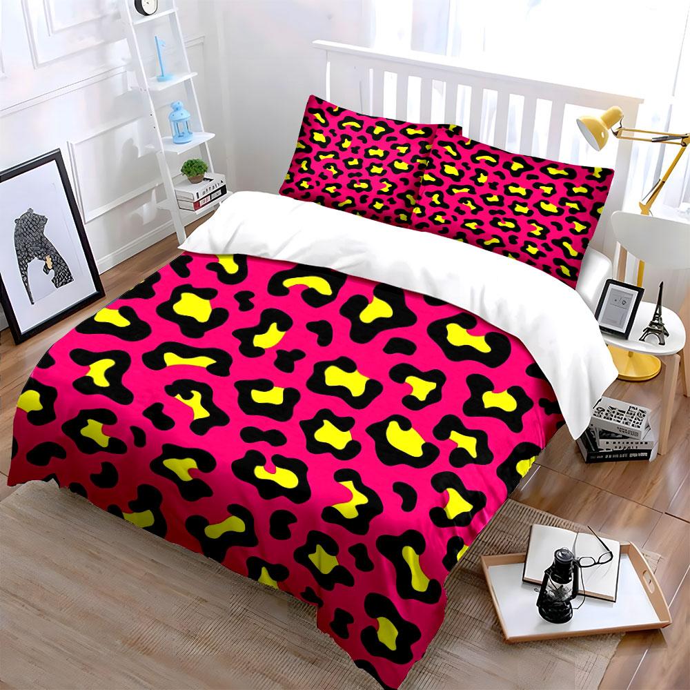 Bright Leopard Print Fashion Set Kid'S And Adults' Bedroom Decor, Exquisite Three-Piece Bedding Set Gift