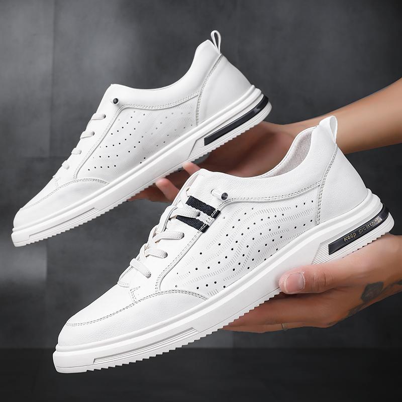 Fashion Genuine Leather Casual Men Shoes High Quality Classic White Hollow Out Men's Versatile Sneakers Flats Comfortable Mens Shoes