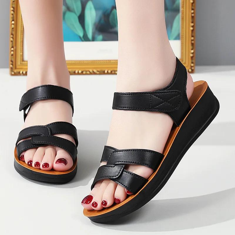 

Women Sandals Summer PU Leather Slippers Fashion Non-slip Casual Outdoor Beach Shoes Comfort Women s Shoes Plus Size 36-43 36 чёрный