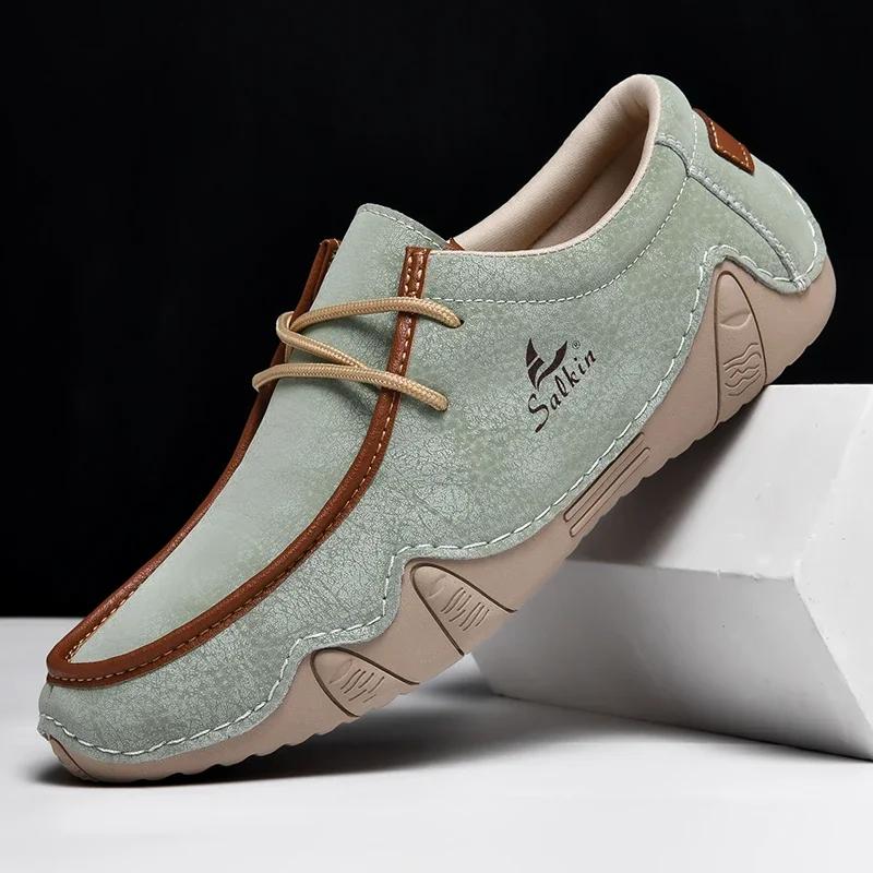 Chaussures Décontractées en Cuir pour Homme Automne Nouveauté Mode Printemps Mocassins pour Homme Extérieur Respirantes à Lacets Bas Dessus Plat Chaussures de Conduite 48