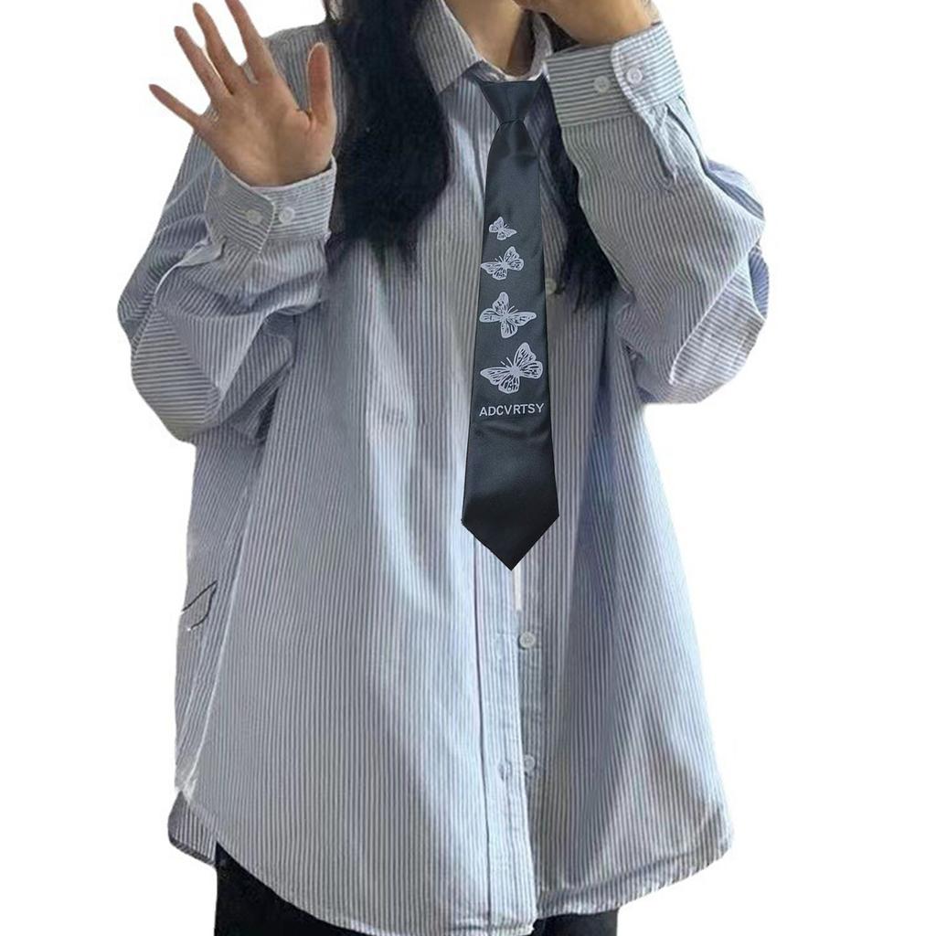 Modische Krawatte mit Schmetterlings-Blumendruck und verstellbaren Reißverschlüssen für den Campus, Preppy und Casual, Damen und Herren, vorgebundene Krawatte