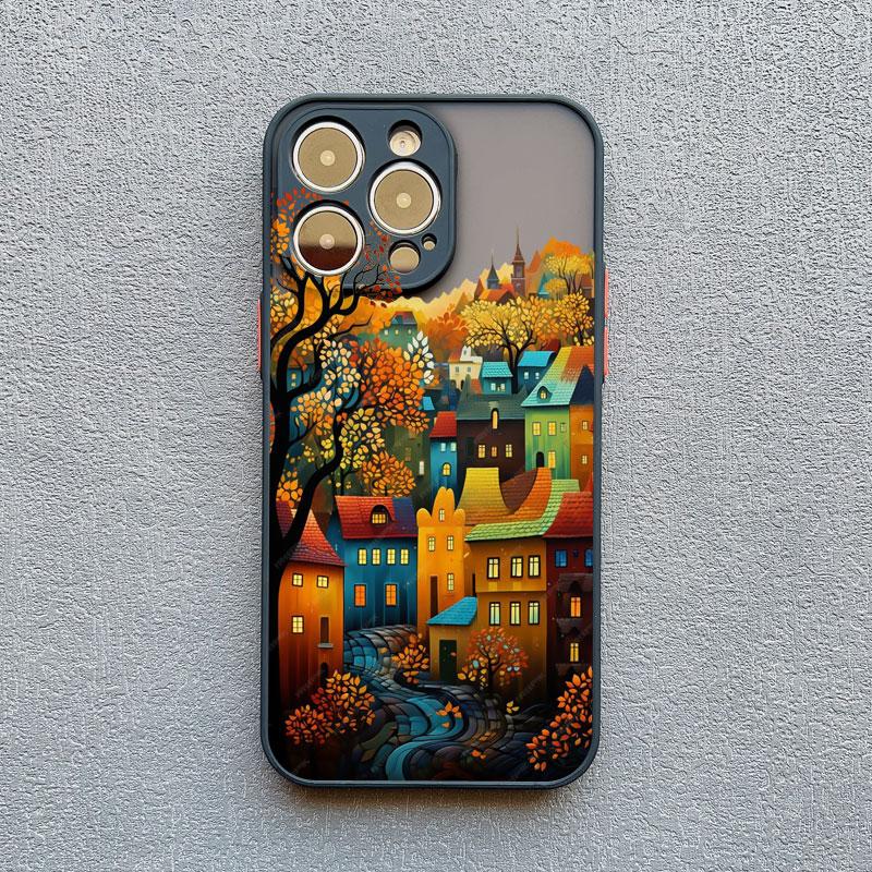 Leaves Autumn Forest House Phone Case for iPhone 12 13 Mini 11 14 15 16 Plus Pro Max 7 8 SE 2020 X XS XR Protective Phone Cover