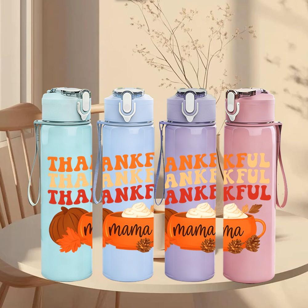 1PC Thankful Autumn Turkey 750ml Color Plastic Sports Water Bottle Leakproof Flip Straw Lid Suitable for Sports Office Home Use