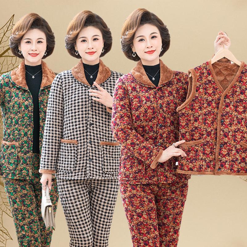 

Women s Winter Cotton Jacket and Pants Set - Cozy Velvet Lined for Middle-Aged and Elderly 4XL (Weight 150-160)