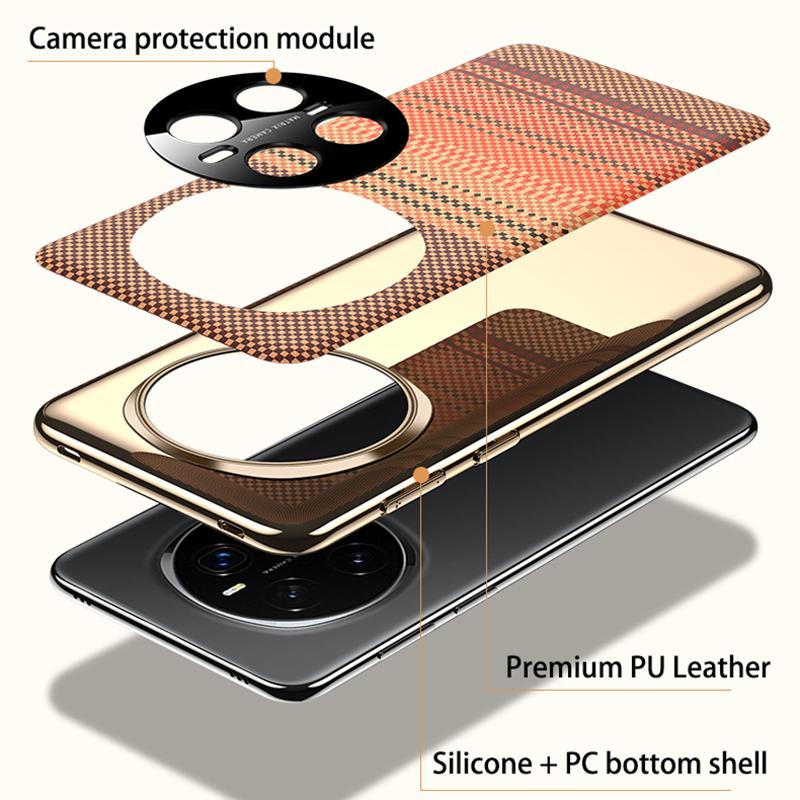 KEYSION Luxury 3D Color Relief Woven Pattern PU Leather Phone Case for Huawei HONOR Magic 7 Pro 5G Plating Shockproof Back Cover