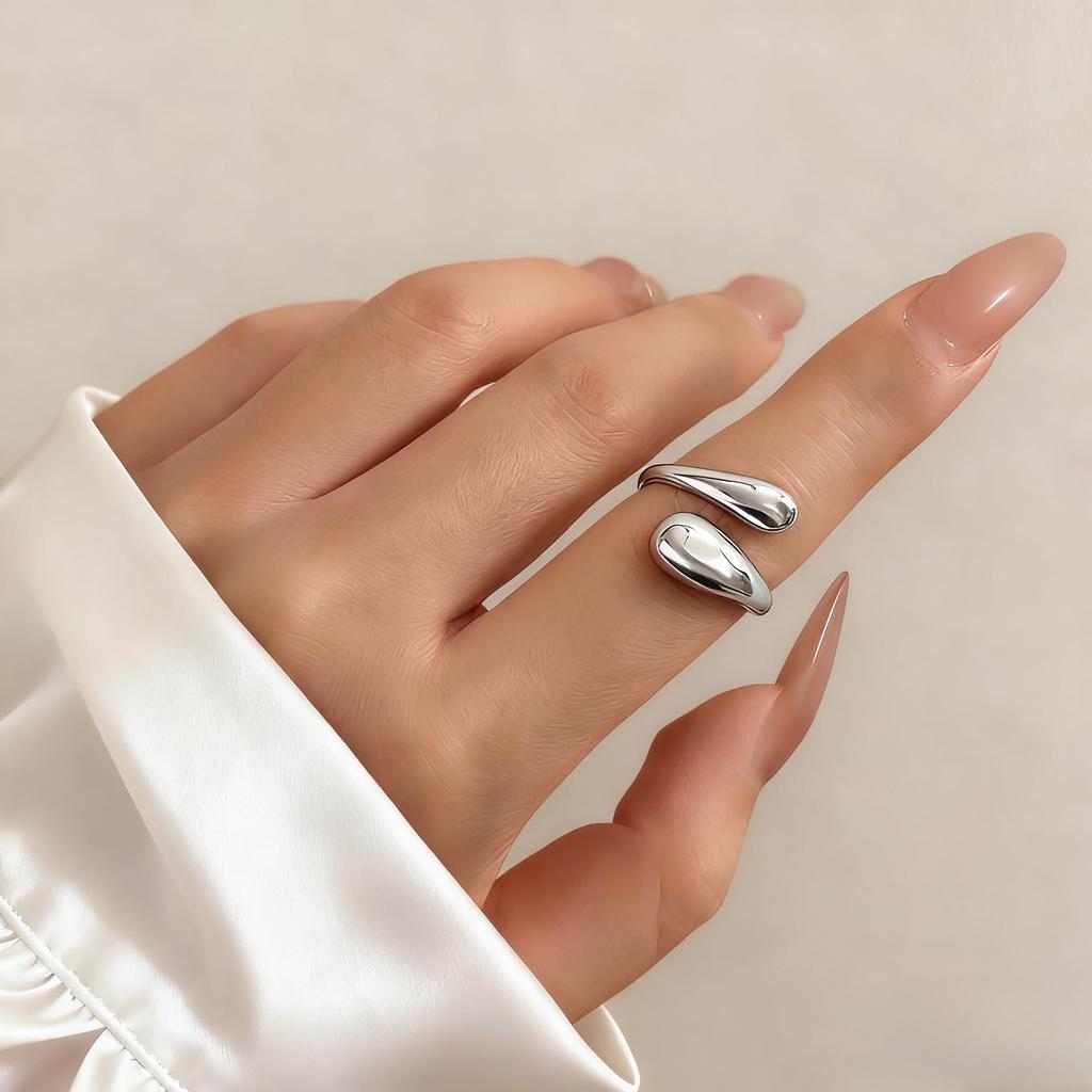 2Pcs Vintage Chunky Waterdrop Bangle Ring Set For Women Fashion Simple Geometric Thick Jewelry Set Trendy Party Jewelry Gift