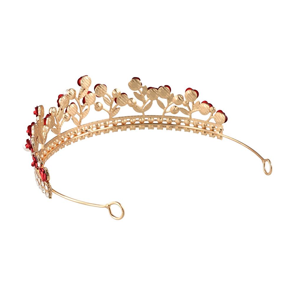 Princess Vintage Red Rose Rhinestone Gold Color Zinc Zinc Alloy Bridal Tiara Diadem Headwear Hair Crown