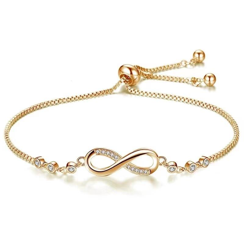 Fashion Bow Diamond Adjustable Bracelet 8 Characters Women's Simple Jewelry Chain Jewelry
