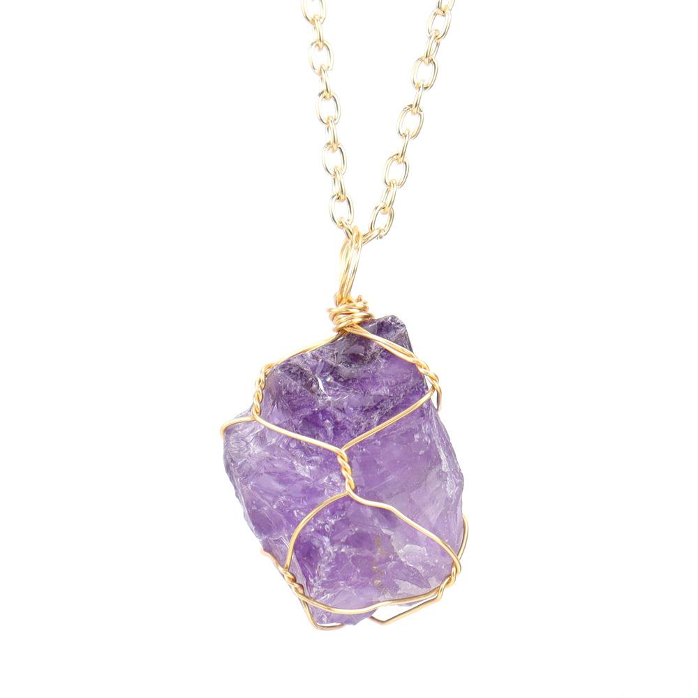 Irregular Natural Crystal Tiger Stone Rough Stone Pendant, Handmade Winding Stone Necklace N653 pure natural