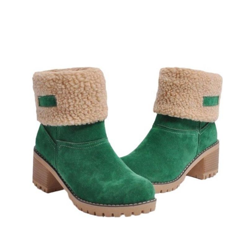 Large Size Velvet Thermal Short Boots Women's Autumn and Winter New Thick Heel Medium Heel Martin Boots Snow Boots