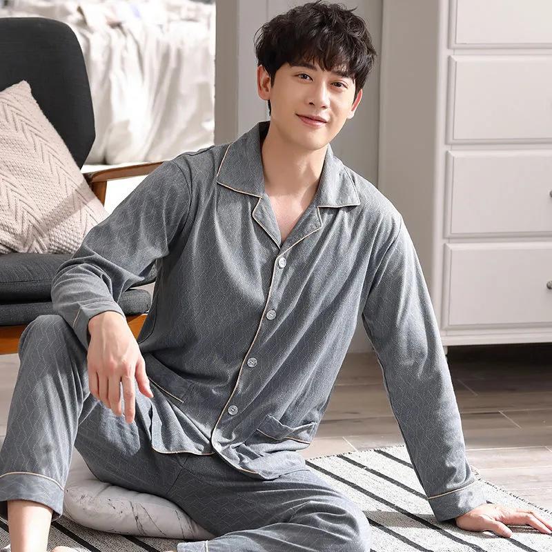 Men's Plus Size Pure Cotton Pajama Set - Long Sleeve for Spring, Autumn & Winter 2025