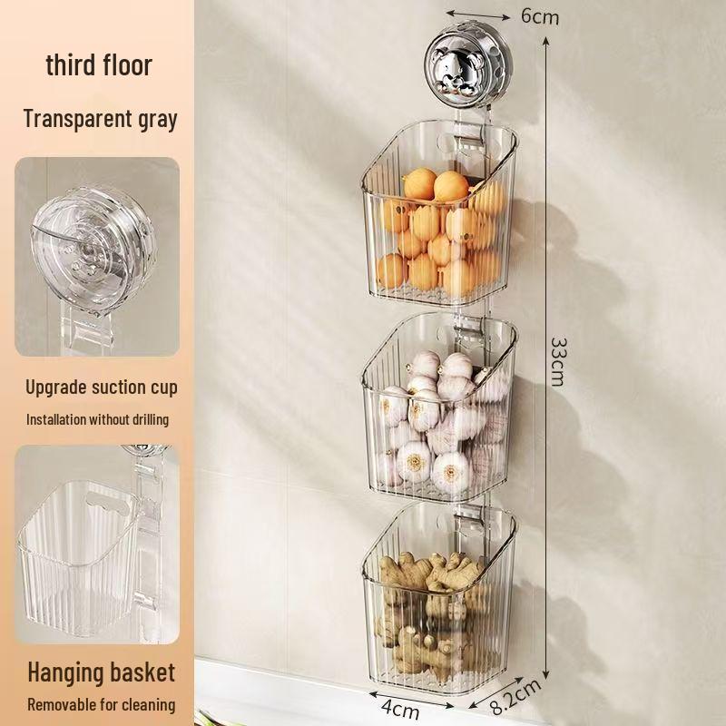 Wandmontierter Korb zur Aufbewahrung von Knoblauch & Zwiebeln mit Saugnapf