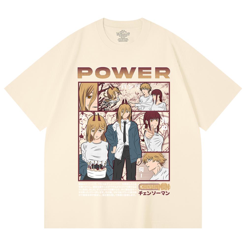 

230 Gsm 100% Cotton Chainsaw Man V1 Power Print Unisex Heavy Cotton T Shirt XS абрикосовый