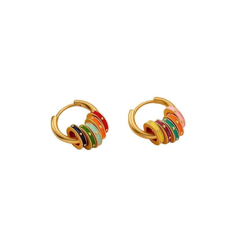 Macaron Collection Gold Enamel Four-Leaf and Five-Leaf Clover Drop Geometric Hoop Earrings and Necklace - Mother's Day Gift