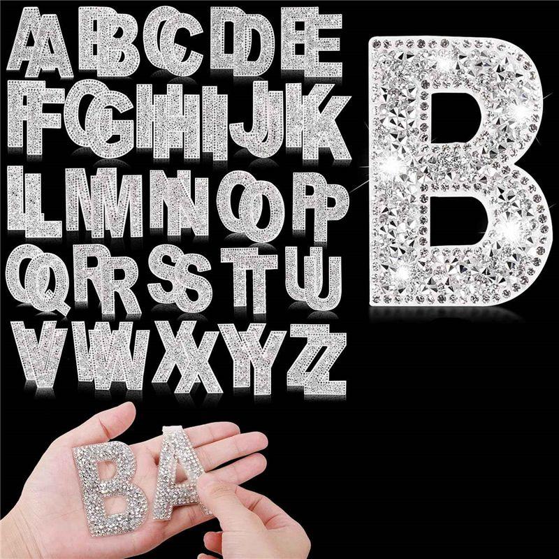52 Pieces Glitter Rhinestone Alphabet Letter Stickers Kit 2.4 Inch Resin Rhinestone Iron On Letter Glitter Self-Adhesive A-Z Kit