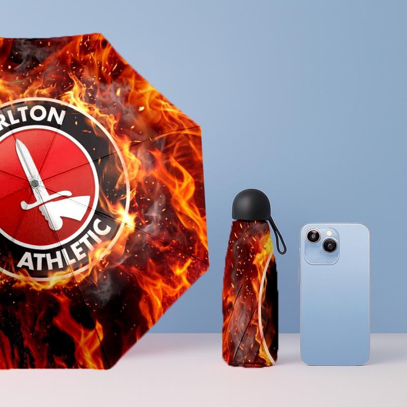 Charlton Athletic FC Mini 5 Fold Pocket Umbrella Compact Lightweight Anti UV Rain Sun Protection Umbrella Portable Travel Umbrella