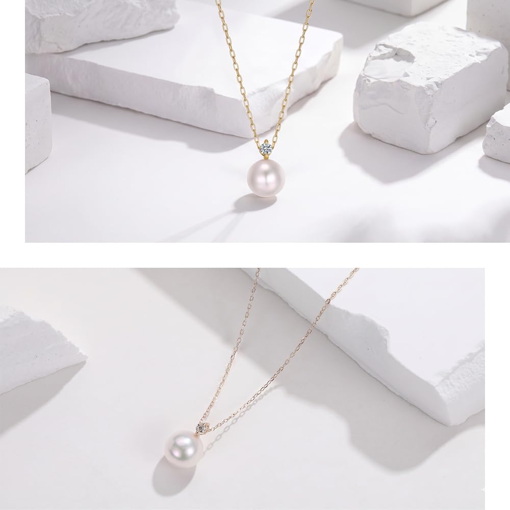 Akoya Pearl Necklace Handcrafted In Kyoto Japan Natural Genuine Pearl 1 Pearl X Topaz [KOKO PEARL JEWELRY] Women, Pearl, Casual, Wear, H. (7.5-8.0mm)