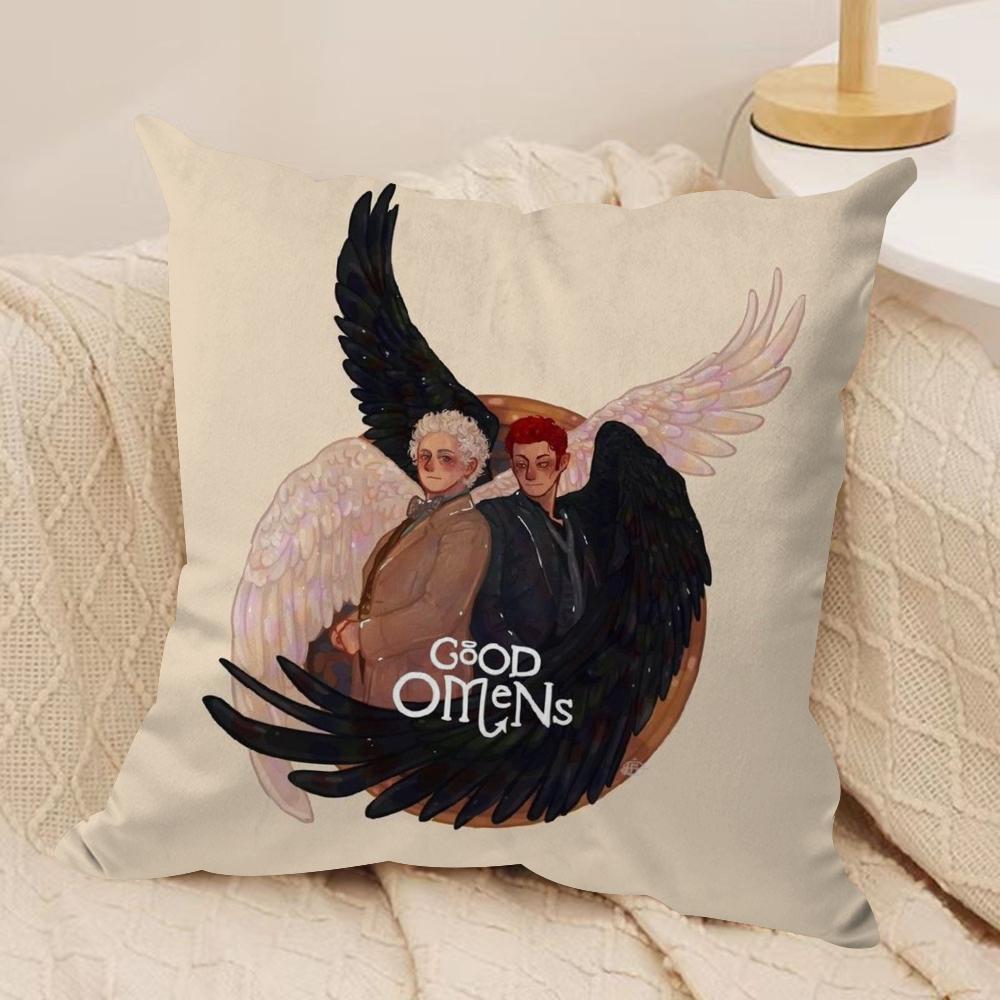 Tv GGood Omens Cushion Cover Silky Short Plush DoubleSided Printed Pillow Case for Sofa All Seasons Home Decor Gift