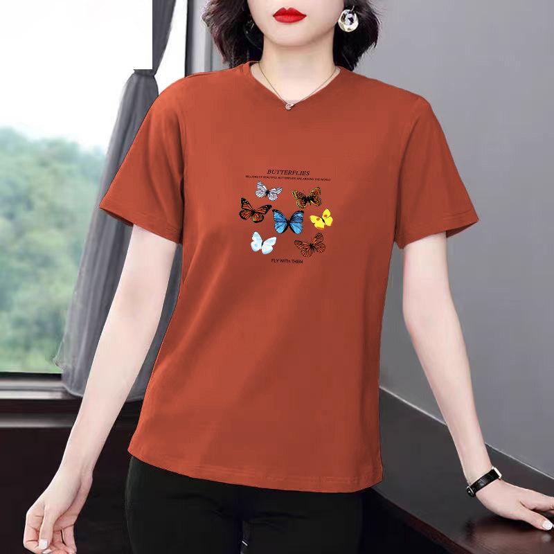 

2026 Summer Fashionable Slimming Round Neck Short-Sleeve T-Shirt for Middle-Aged Women 3XL
