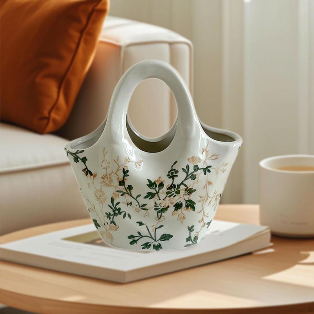 Ceramic Vase Bag Design Flower Arrangement Purse for Flowers Floral Pattern Office Shelf