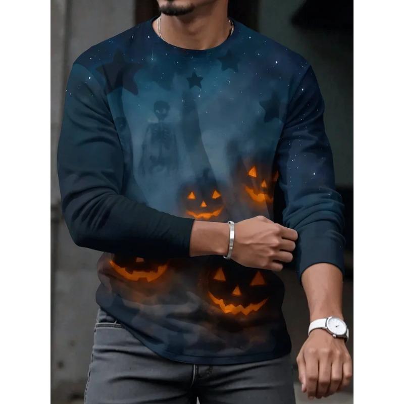 Fall Men's 3D Printed Crew Neck Long Sleeve T-Shirt Halloween Dress Up
