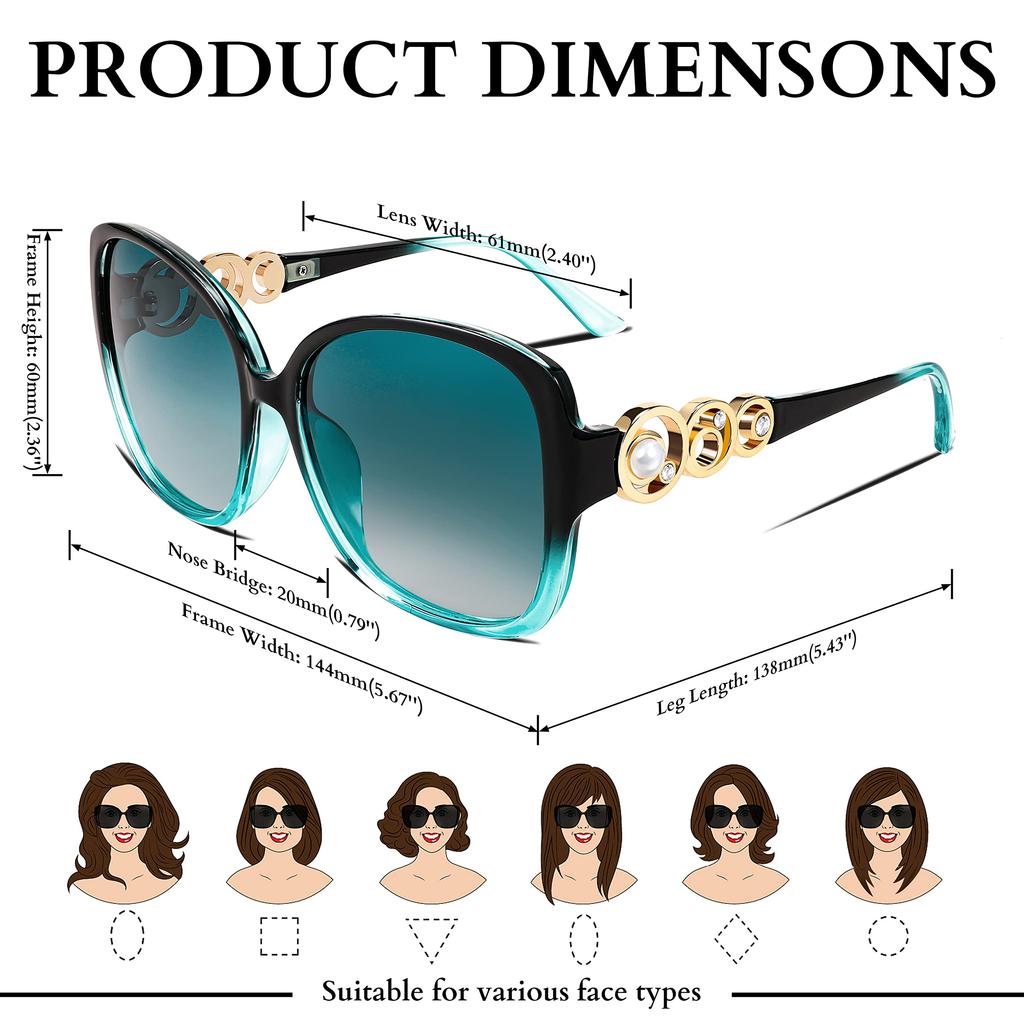 FEISEDY Polarized Pearl Sparkling Extra Large Fashion UV for B2821 Women's Sunglasses, Square, Frame, Designer, Protection, Sports, Fishing,