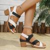 Fashion Women's Fashion Contrast Color High Heel Sandals Summer Cross Strap Gladiator Shoes Woman Comfort Chunky Heeled Platform Sandals
