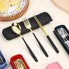 3-teiliges/Set Besteck mit Boxhalter Geschirr Löffel Gabel Essstäbchen Set Reise-Tischbesteck Edelstahl Reisebesteckset Utensilienetui