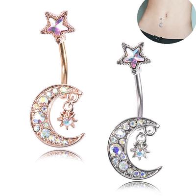 Gwiazda Księżyc Ładny Kryształowy Cyrkoniowy Pierścień Sztanga do Pępka Piercing Ciała