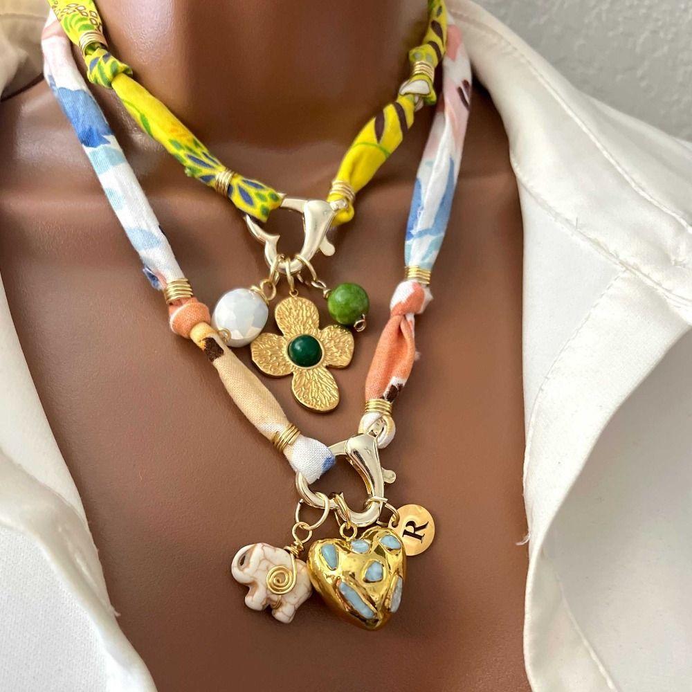 Stainless Steel Cloth Wrap Scarf Necklace Bohemian Beaded Necklace New Charm Pendant