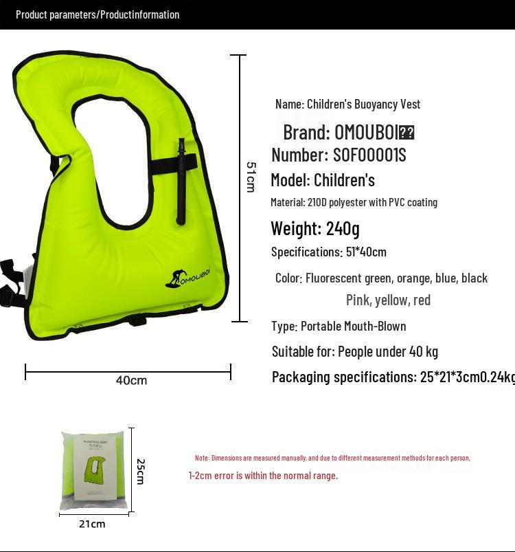 Adult & Children's Quick Inflatable Buoyancy Vests for Surfing, Rafting & Swimming