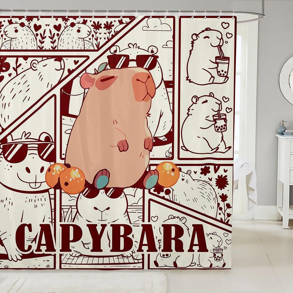 Lovely Capybara Fabric Shower Curtain, Cute Pet Rodents Shower Curtains for Bathroom Murine Animal Capybara Print Animals Lovers
