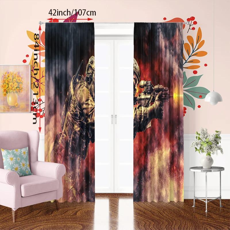 Warrior Hd Printed Curtain Polyester Material Suitable Bedroom Living Room Study Curtains Set Of 2 Made Decor