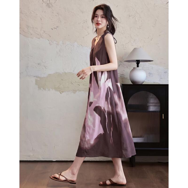 Demana Elegant Holiday V-Neck Sleeveless Printed Summer Dress L