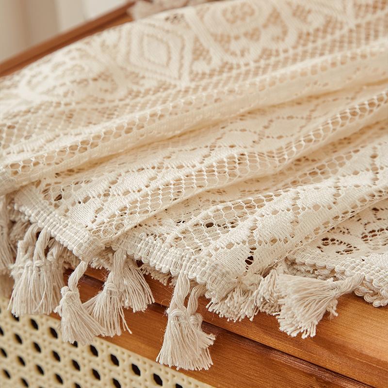 Vintage Curtain Rod Cotton Linen Curtain Tassel Beige Living Room Balcony Sheer Curtain