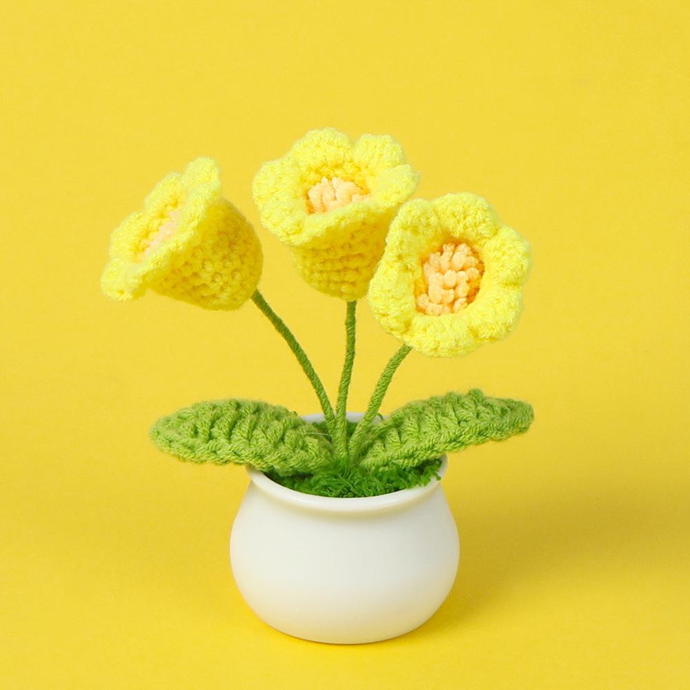 Hand-Knitted Wool Fake Flowers Set: Sunflower, Carnation, Tulip - Desktop Decor, Teacher/Student Gift, Everlasting Bouquet