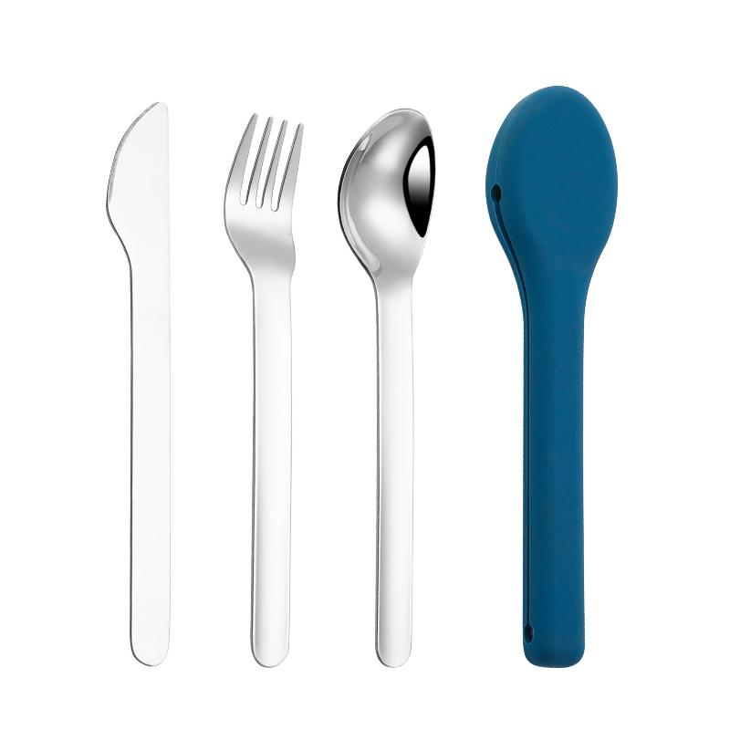 304 Stainless Steel Camping Picnic Portable Tableware Set Travel Cutlery with Silicone Case Cutlery Set Reusable Portable Case