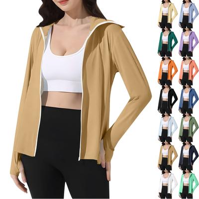 Women's Solid Color Ice Silk Hooded Lightweight Long Sleeve Sun  Jacket Top